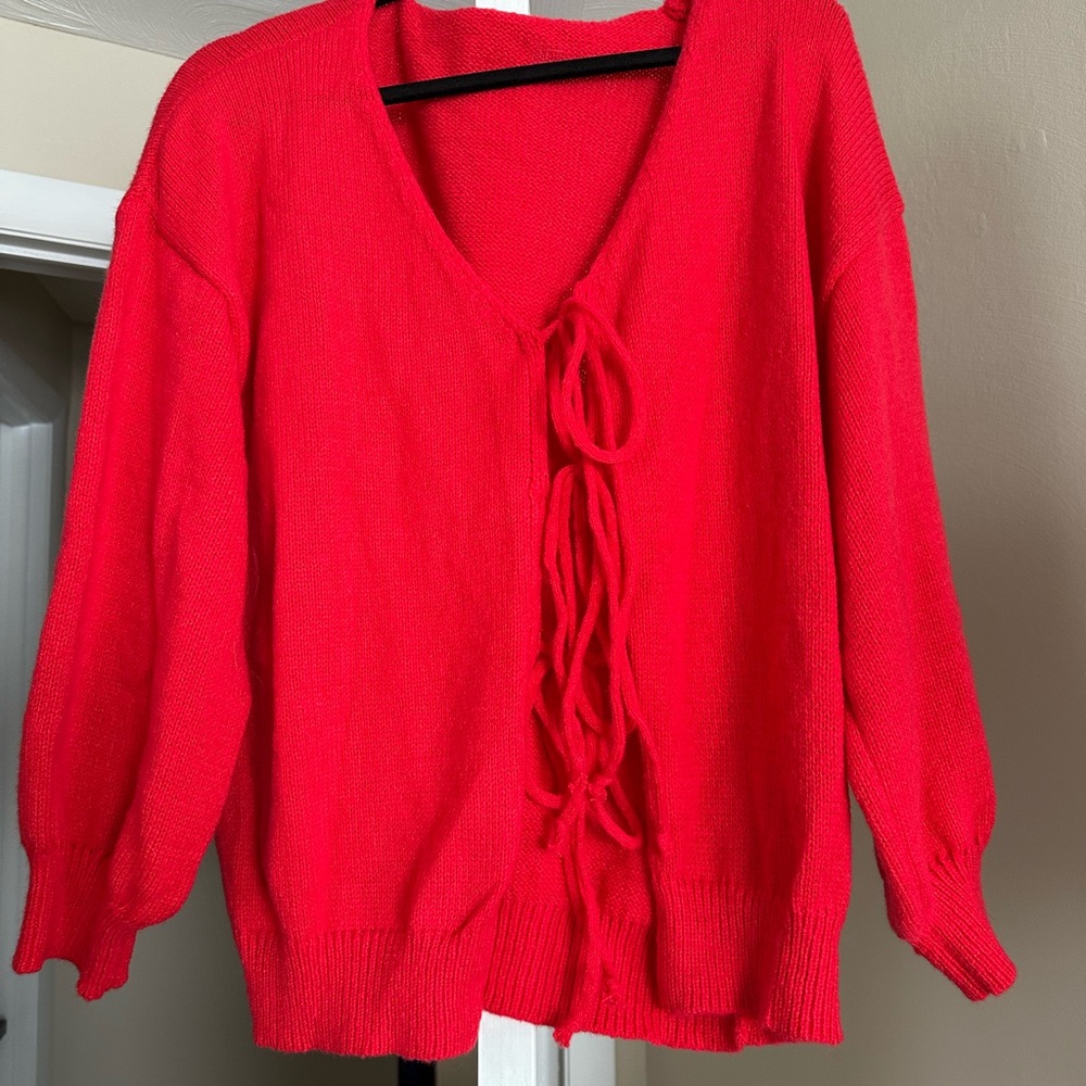 Women's Red Sweater with Tie Front